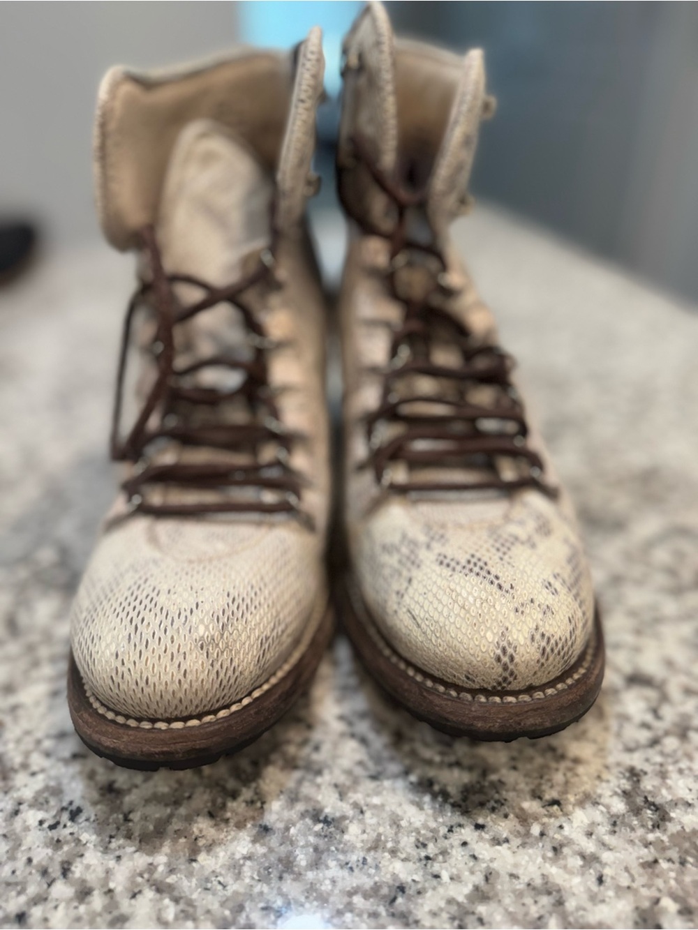 NEW Freebird by Steven Devin White Snakeskin Combat Boots